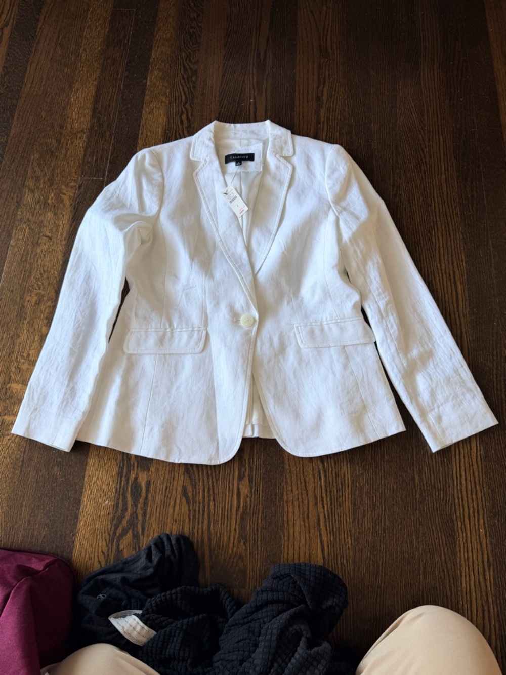 Talbots White Single-Button Linen Blazer 2